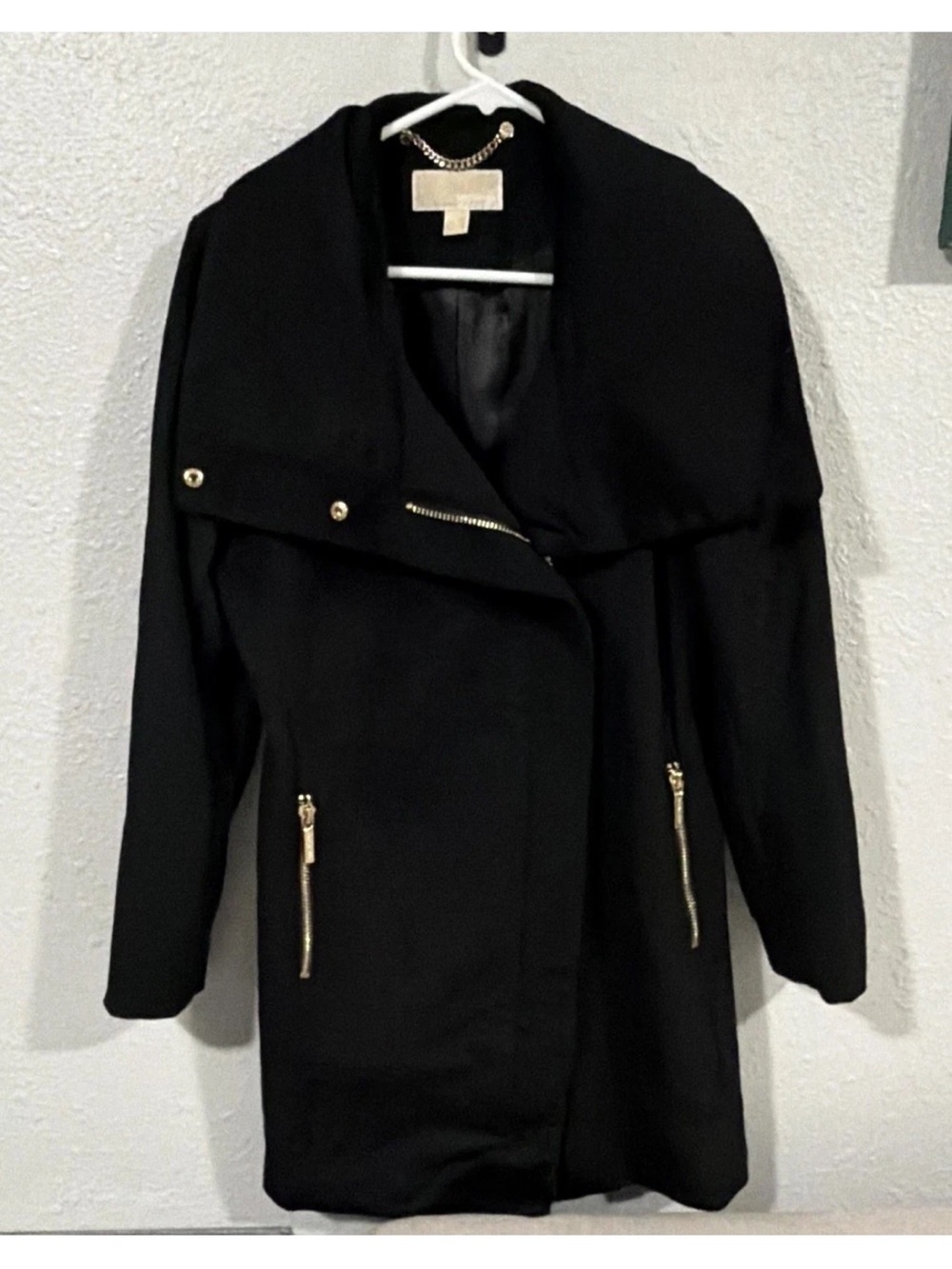 MICHAEL Michael Kors Black Coat with Gold Zipper Accents